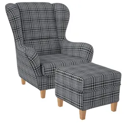 Supellex Sofia Ohrensessel mit Hocker   Design Oxford Grau