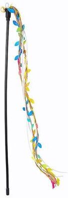 Uplift Essentials Interactive Long Handle Cat Teaser Wand With Ribbon Tassels And Sounding Bell rainbow