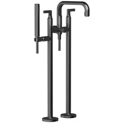 Gessi Inciso- Fertigmontageset für freistehende 2-Hebel-Griff-Wannenarmatur, zwei Standrohren, fester Wannenauslauf, automatischer Umsteller, 58029030, Farbe: Kupfer PVD