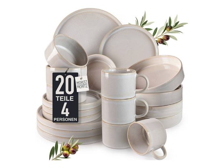Moritz & Moritz Kombiservice CASTELLO Geschirrset 20 tlg. Komplett-Set für 4 Personen (20-tlg), 4 Personen, Steinzeug, Robustes Kombigeschirr für 4 Personen