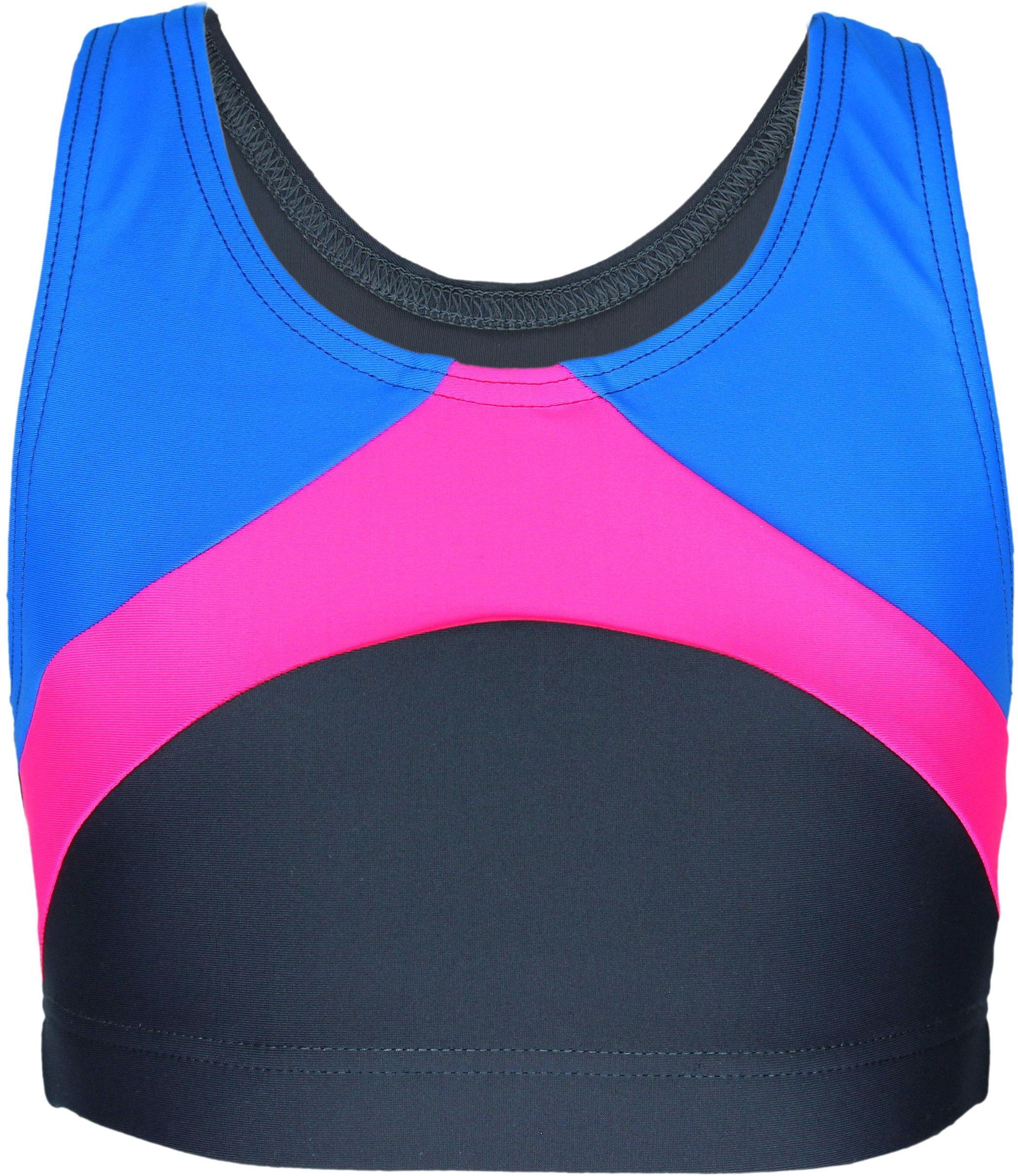 Bustier-Bikini AQUARTI "Bikini Mädchen Sport Bikini Racerback Bustier & Bikinislip", Jungen, Gr. 140, N-Gr, blau (graphit, blau, rosa), Obermaterial: 80% Polyamid PA. 20% Elasthan EL., Bikini-Sets Bustier-Bikini