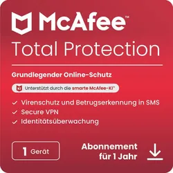 McAfee Total Protection - Abonnement-Lizenz (1 Jahr) - 1 Gerät - Download - Win, Mac, Android, iOS - Deutsch
