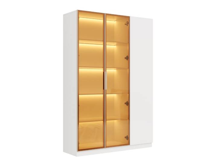 Vitrine avec led, verre de sécurité, 3 portes, 110x35x165 cm, blanche