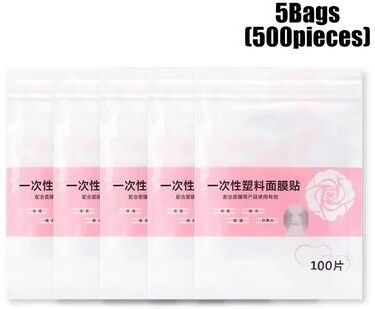Inspire Select 100 500 Pcs Disposable Facial Plastic Wrap Mask Ultra Thin Transparent Face Film For Beauty Salon & Skincare Treatment 500pcs 5 Bags