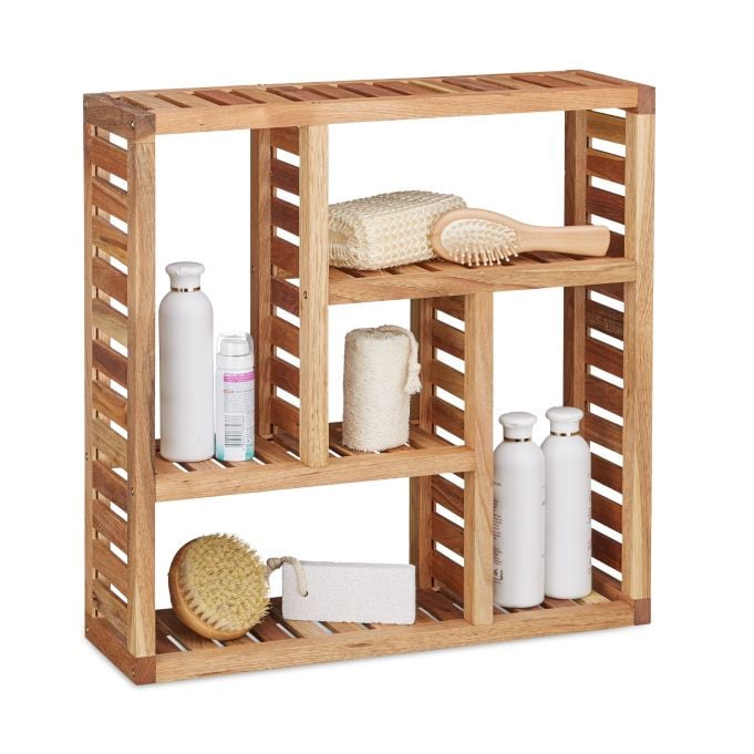 Relaxdays Wandrek Walnotenhout met 5 Vakken, Bruin, H 50 x B 50 x D 15 cm