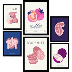 POSTER Set Mit 6 Lebensmittel Und Ernährungs Rosa Essen A3 & A4 Rahmenlos