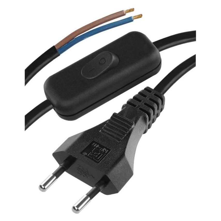 Emos Netzkabel PVC 2x 0,75mm2, Schalter, 3m, schwarz (3 m) (2402730232)