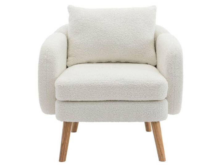VLIVRA Fauteuil moderne en teddy fauteuil rembourré d'appoint avec coussin épais et accoudoirs blanc