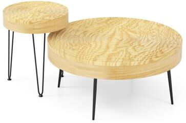 Costway Set of 2 Solid Wood Farmhouse Round Coffee Tables-Natural