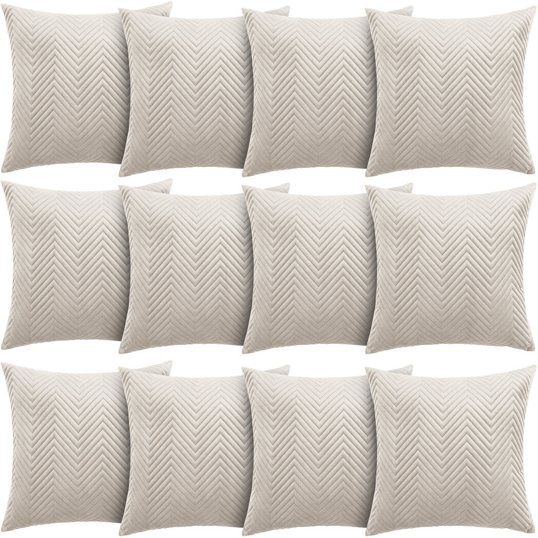 Aspire Homeware Embossed Square Velvet Cushion Cover Beige Pack of 12