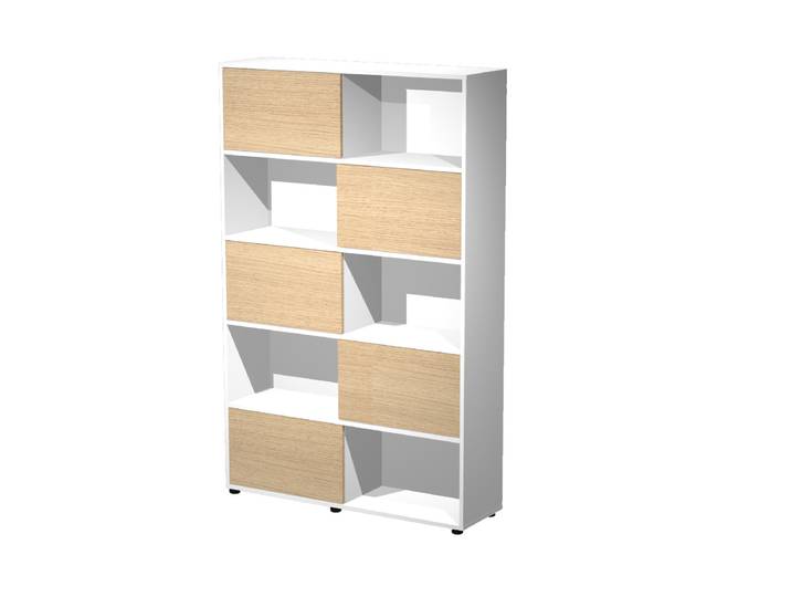 Bibliothèque Svenja 10 cases - portes coulissantes - L.120 x H.190 cm - Blanc/Chêne