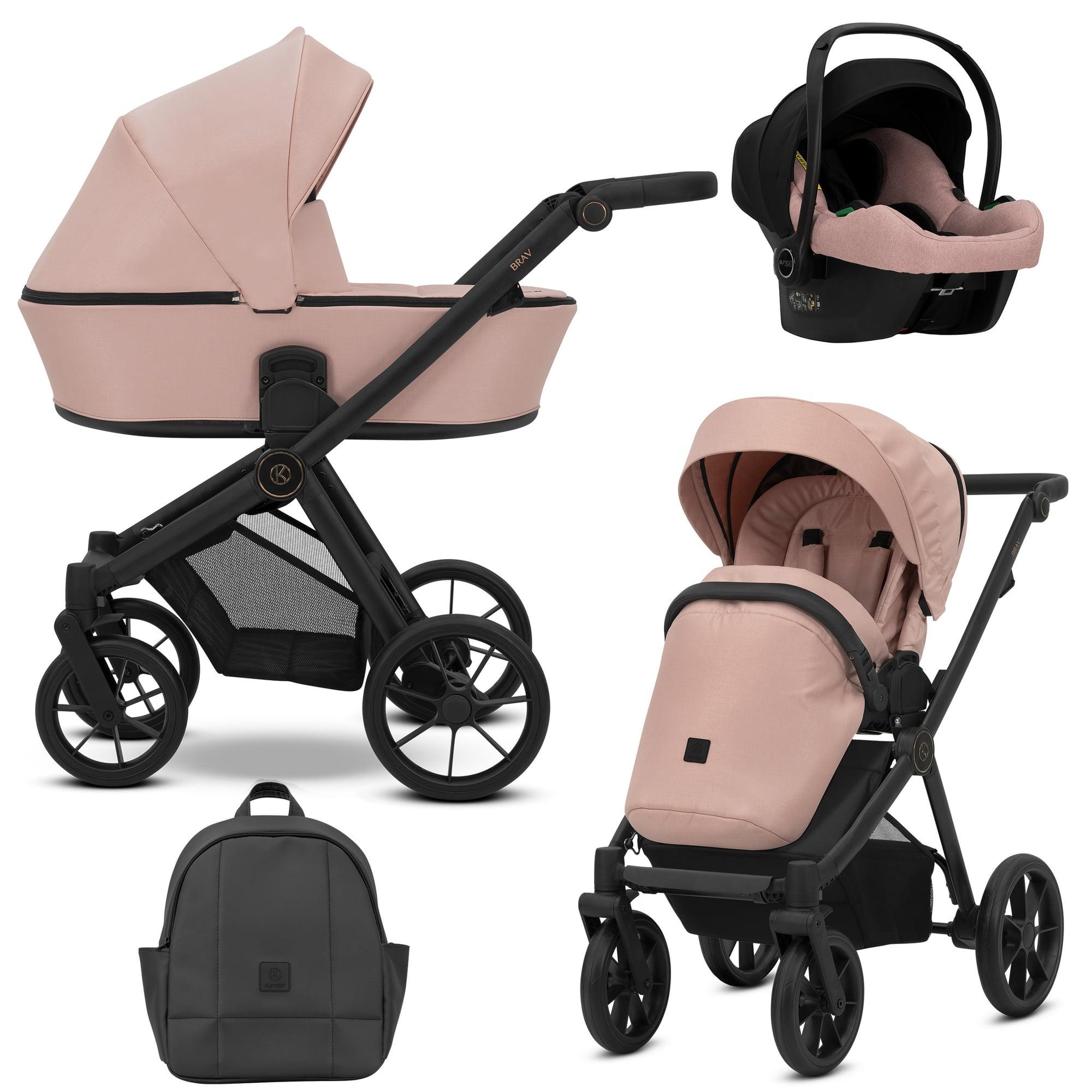 Kunert Brav 3-in-1 Kombikinderwagen Pink mit Babyschale, schwarzer Rahmen