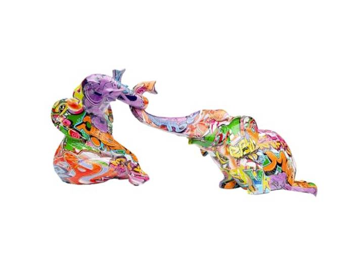 Kare Design Deko Elefant Zirkus Graffiti (2/Set), Mehrfarbig, Tiermotiv, Accessoire, Wohnzimmer, Deko für Regale oder Sideboards, Deko Skulptur, 22x50x18 cm (H/B/T)