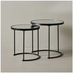 KADIMA DESIGN Edles Beistelltisch Set mit Glasplatten, modernes Design, schwarzer Farbton, 50x50,5x50 cm und 42x45,5x42 cm.