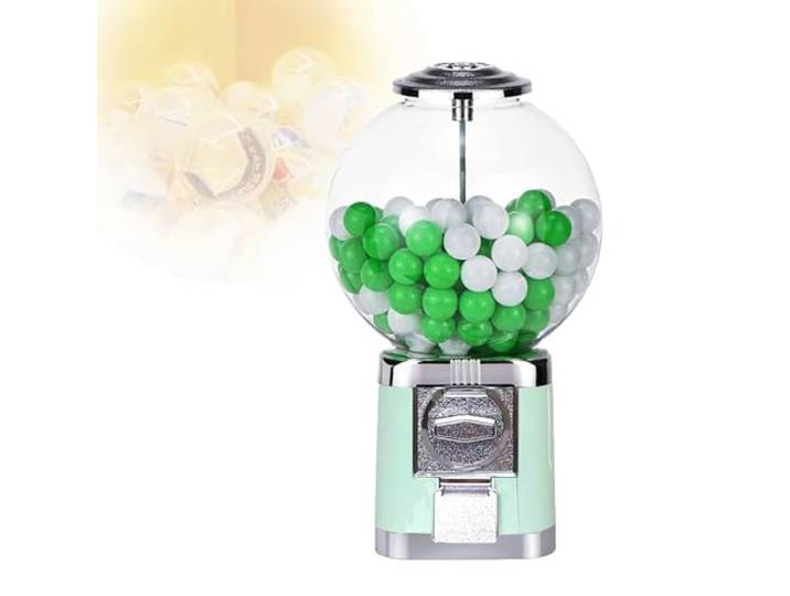 CFDZCP Kaugummiautomat Candy Gumball-Verkaufsautomat, Big Bubble Gumball-Automat, Theken-Ball-Bulk-Verkaufsautomat for 1,26-Zoll-Bälle, Klassische Gumball-Flipper-Kapselspielzeugbank(Macrongreen)