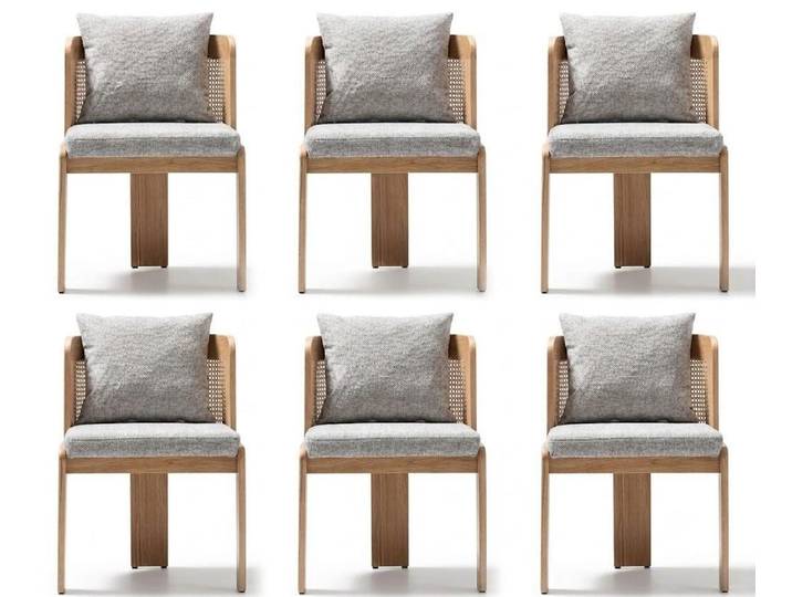 JVmoebel Esszimmerstuhl Stuhlgruppe Design Weiss Stoff Holz Modern Wohnlich Skandinavisch, Made in Europa