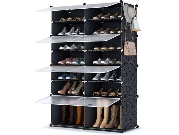 Meuble Chaussure 7 Niveaux Rangement Chaussure 28 Paires Etagere Chaussure avec Porte Armoire a Chaussures pour Entrée Noir