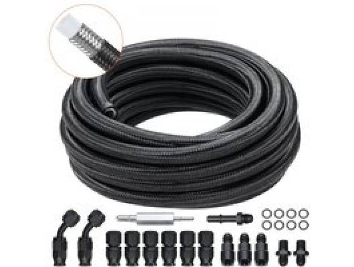 VEVOR 6-AN-Kraftstoffleitungssatz, 762 cm Kraftstoffschlauchsatz, 5/16 -Nylon-Edelstahl-Geflecht-Kraftstoffleitungs-Öl-/Gas-/Diesel-Schlauchendstück-Anschlusssatz 15-teiliger Drehgelenk-Adaptersatz
