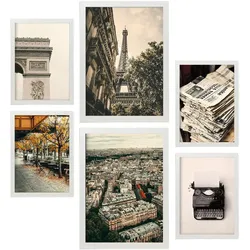 POSTER Set Mit 6 Vintage Paris A3 & A4 Weißer Rahmen