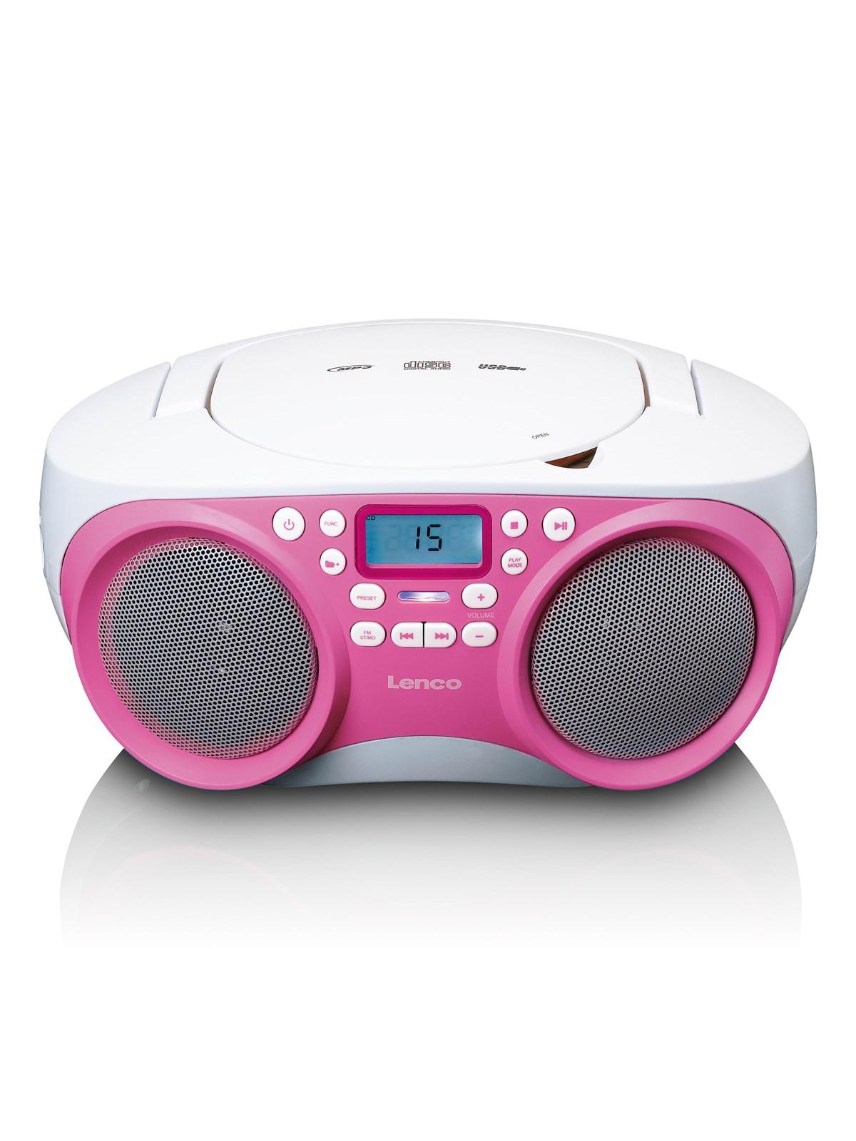 Lenco SCD-301PK - Portable FM radio with CD MP3 - Pink/White