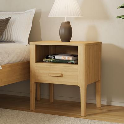 Unbranded Mid-Century Modern Bamboo Wood Nightstand with Drawer & Open Shelf