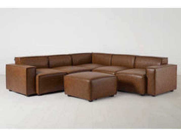 Ecksofa Model 03 mit Polsterhocker, Ahornbraun