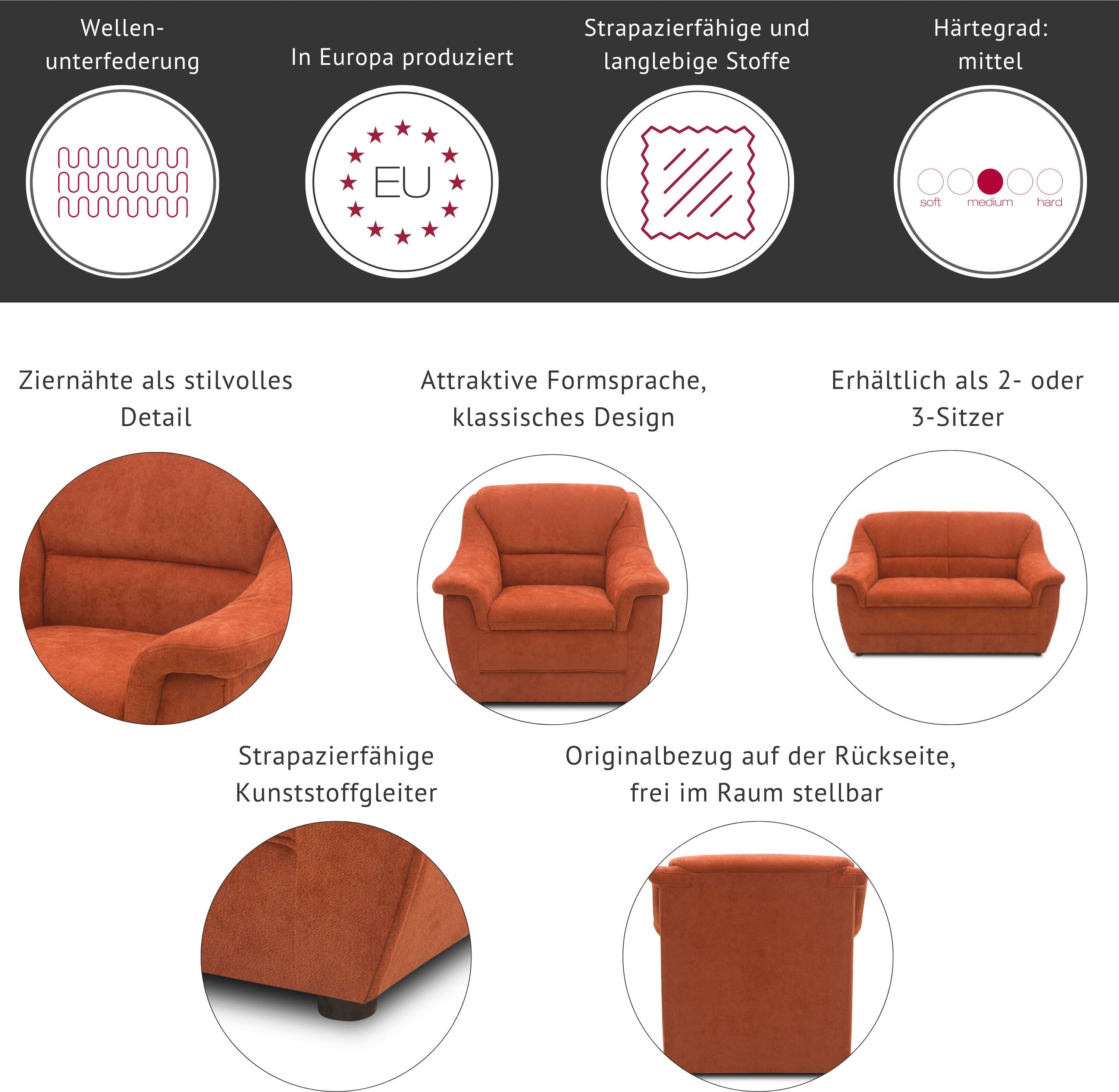 2-Sitzer DOMO COLLECTION "Lale formschönes und komfortables Sofa, zeitlos und elegant", grau (anthrazit), B:148cm H:88cm T:93cm, Struktur (100% Polyester);Microfaser PRIMABELLE (100% Polyester);Struktur grob (85% Polyester, 15% Polyacryl), Sofas, 2-Sitzer