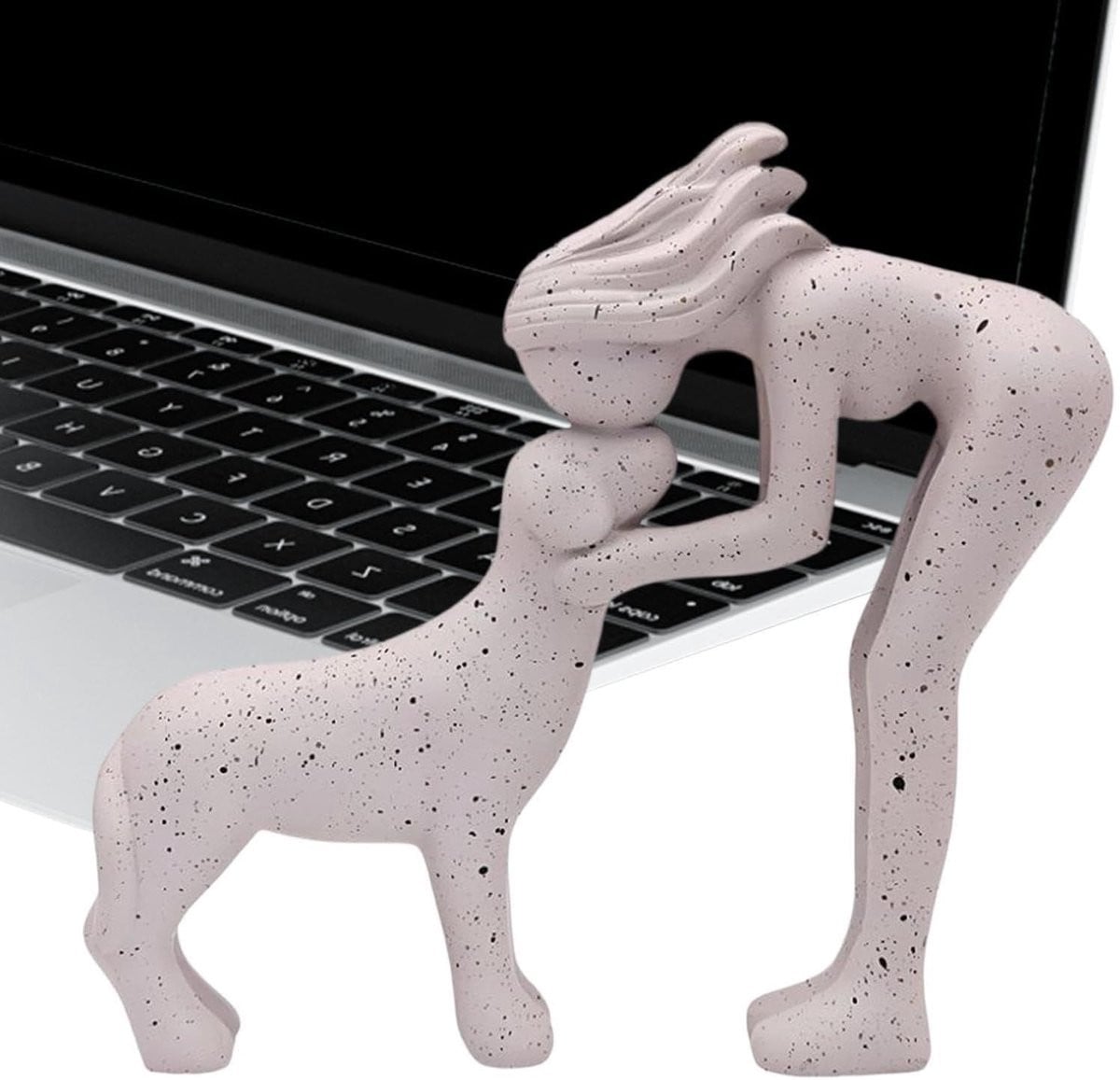 Wit Herdenkingsbeeldje Vrouw met Hond voor Woonkamer Decoratie - H 17,8 cm x B 8,4 cm