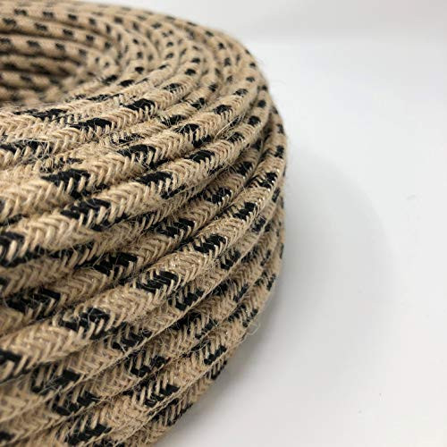 LaMorell LightDesign Textielkabel voor lamp, 3-draads (3x0,75 mm2), Jute/Zwart Katoen, 5 Meter