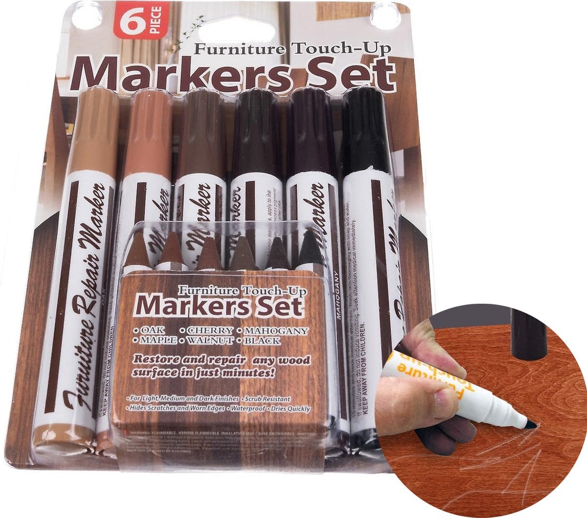 LOUZIR Meubel Reparatie Set - 12 Stuks Meubelmarkers en Houtstiften