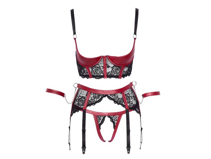 Cottelli Bondage BH Set mit Fesseln Grösse S schwarz/rot