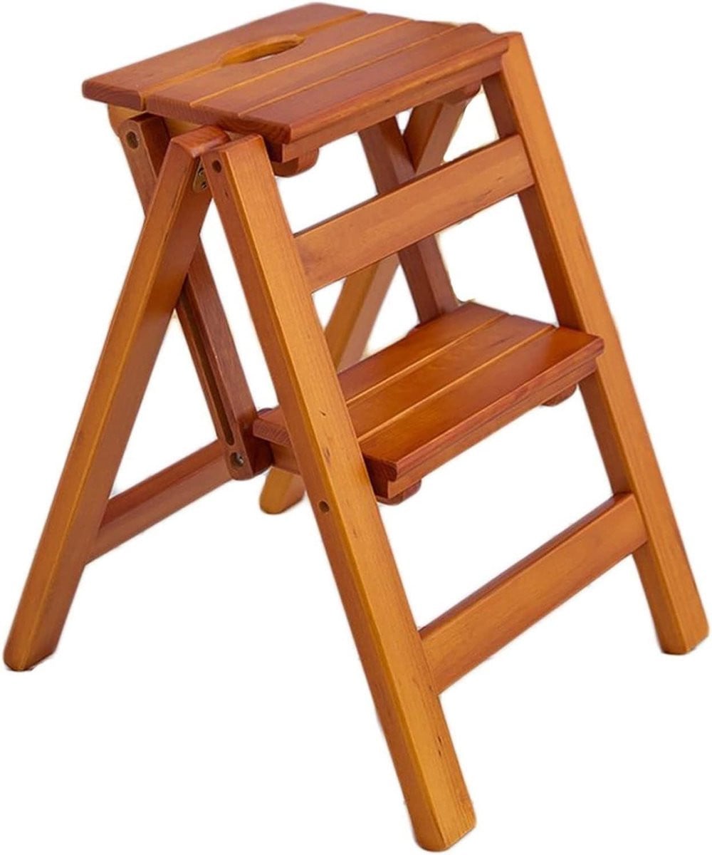Opvouwbare houten trapladder met 2 treden - Houtkleurig