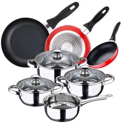 San Ignacio - Faro Kochgeschirr-Set: 4 Töpfe mit Deckel und 3 Pfannen (Ø16/20/24 cm) aus Edelstahl/gepresstem Aluminium