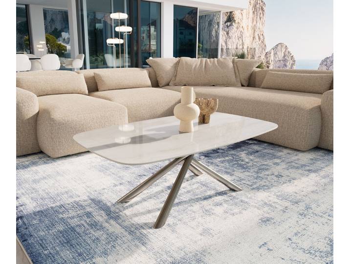 Couchtisch Edge Boot 120x70 cm Keramik Onyx Champagne Sarity Edelstahl gebürstet, Couchtische