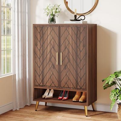 Jiallo "29.52"" Walnut 6-Tier Wooden Shoe Storage Cabinet"