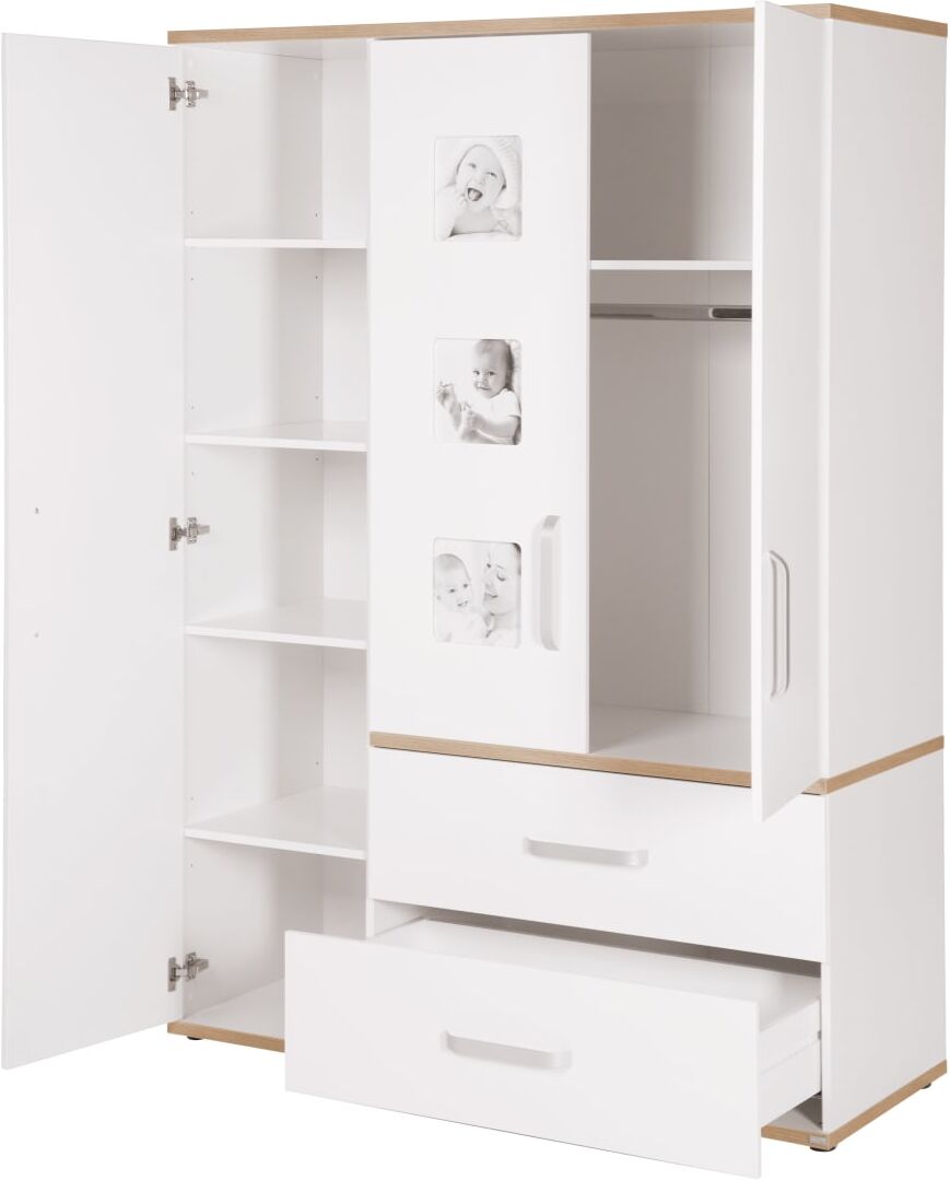 roba Armoire 3 portes, 2 tiroirs, cadre photo, blanc Blanc 55x193x135cm