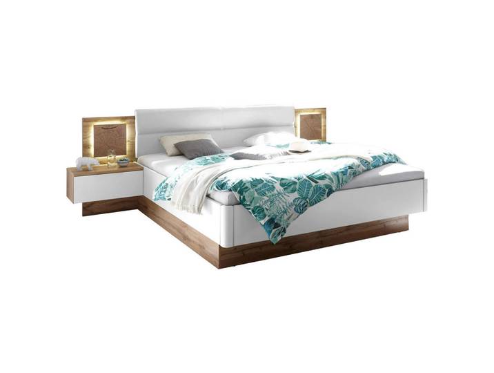 Carryhome Bettanlage, Wildeiche, F, 180x200 cm, gepolstertes Kopfteil, Beleuchtung, Schlafzimmer, Betten