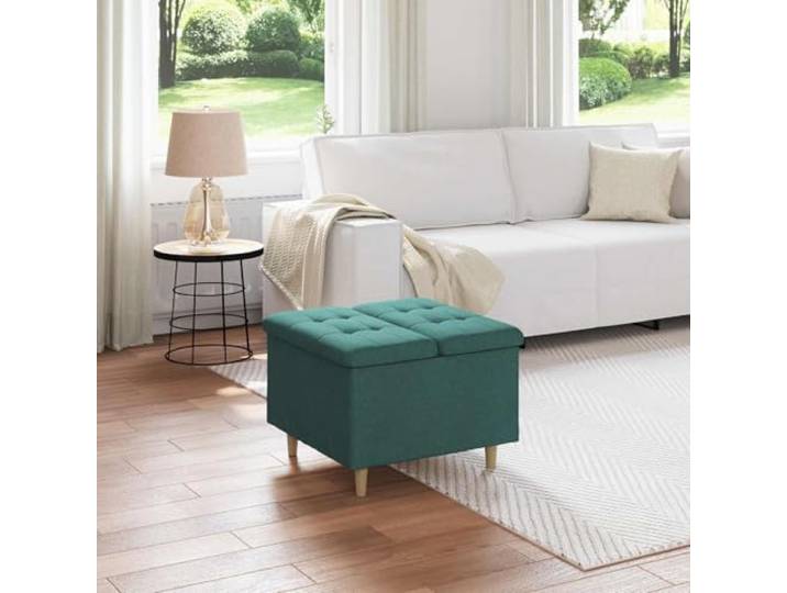 NLQMSU Sitzhocker mit Kissen, dunkelgrün, 60 x 60 x 45 cm, Stoff Gepolsterter Ottoman, verstecktes Fach, Holzbeine, Beistellsitz, Fußstütze, Staubsauger