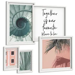 BILDER SET 5er Set - 50x50 cm & 20x30 cm & 40x60 cm Weißer Rahmen - Architektur-Pastellmuster