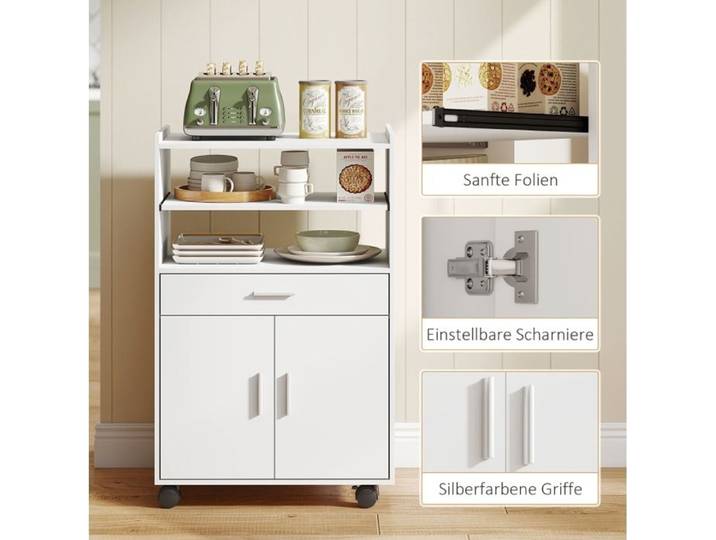 Meuble Micro-Ondes Blanc Buffet De Cuisine FloraGrace Pour Cuisine Montage Facile 59x40x92cm
