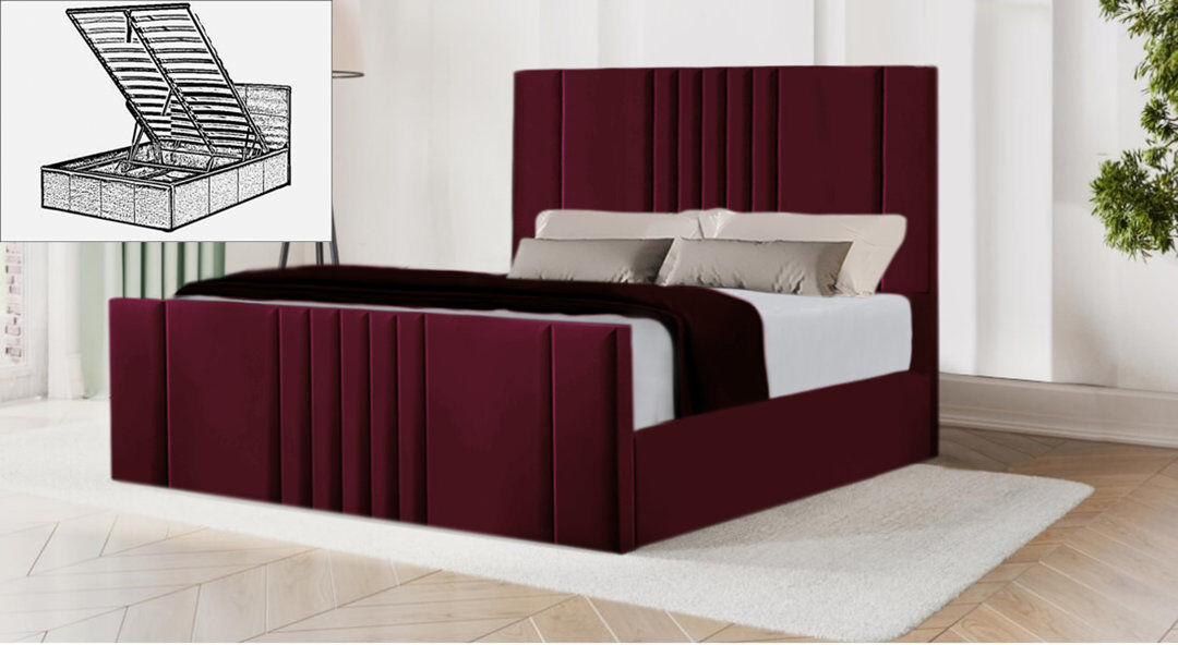 Ebern Designs Moherek Upholstered Storage Bed Burgundy Super King (196 x 219 cm)