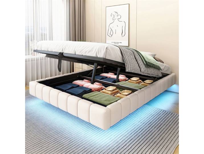 Lit coffre - Lit coffre adulte 140x200 cm - LED intégrée - Rangement hydraulique - Sommier inclus
