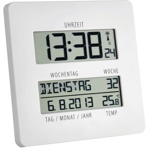 TFA Wanduhr 60.4509.02, Kunststoff, digital, Funkuhr, 19,5 x 19,5 cm, weiß, mit Thermometer & Datumsanzeige, lautlos