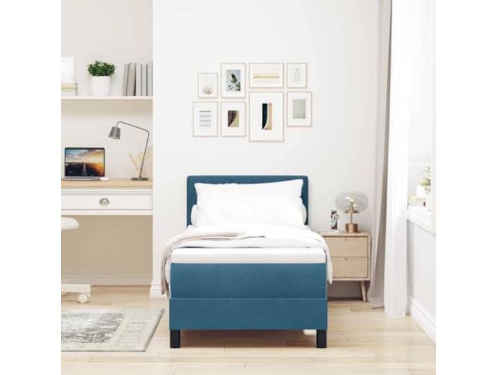 KTHLBRH Boxspringbett mit Matratze dunkelblau 80 x 200 cm Weicher Samt, Lattenrahmen, Kopfteil aus Kunstleder, massives Kiefernholz