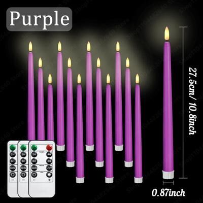 Uplifted Finds 12 To 72 Pcs Flameless LED Taper Candles With Remote Control Battery Flickering Lights For Wedding Table Decor purple 12 Pcs