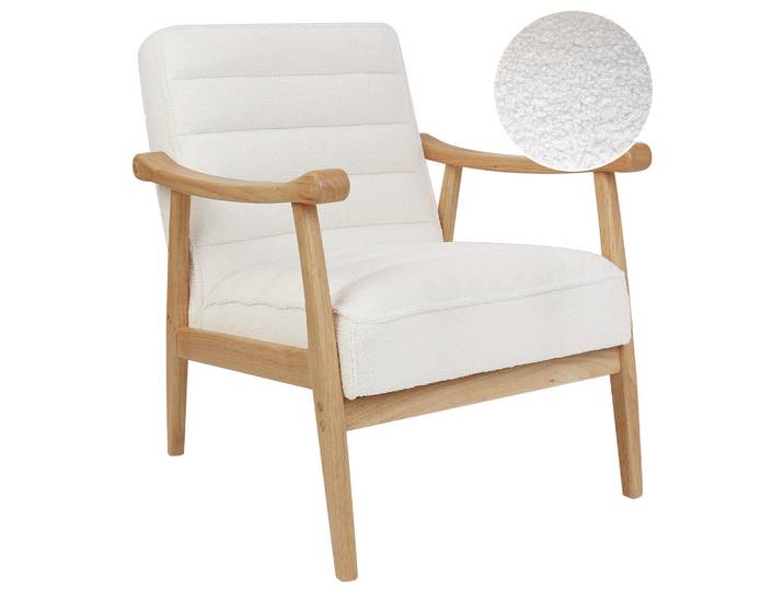 Beliani Sessel Bouclé Cremeweiß Leknes, Weiß, Hellbraun, 62x79x74 cm, Wohnzimmer, Sessel, Polstersessel