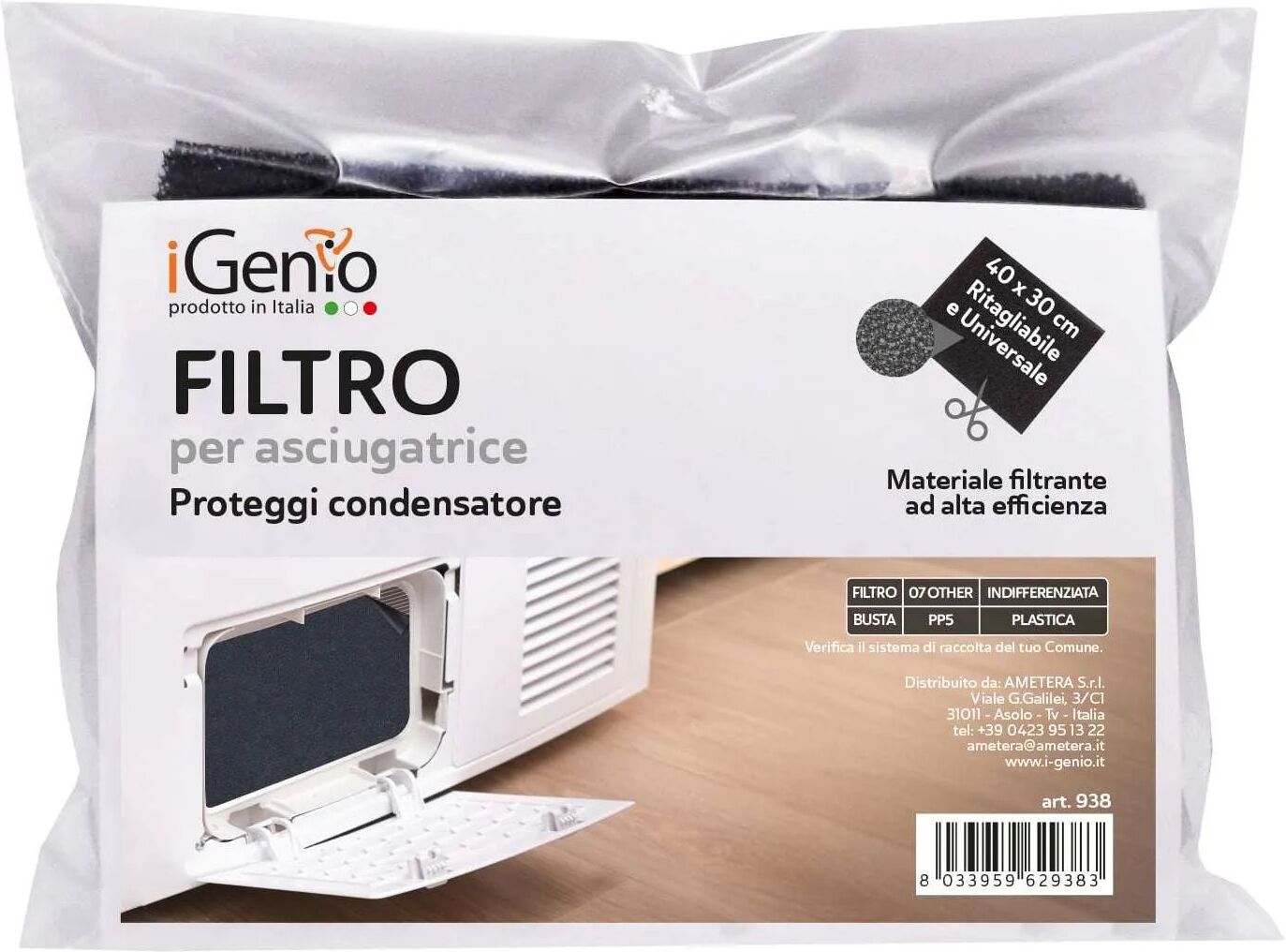 Filtro asciugatrice Igenio 938 Proteggi condensatore Black
