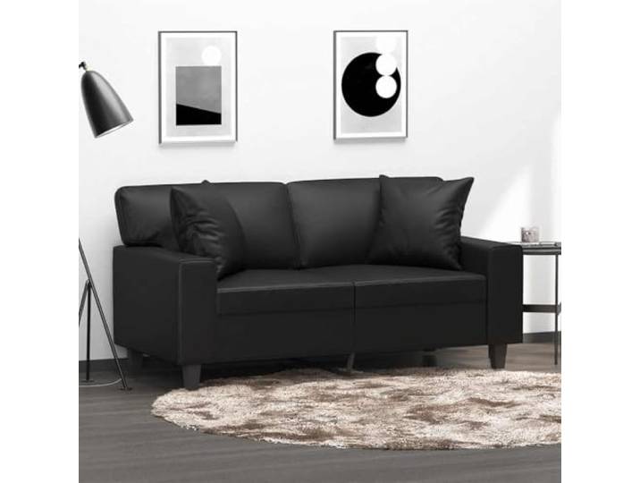 HEFZGDB Modernes 2-Sitzer-Sofa mit Zierkissen Schwarz 120 cm Kunstleder Langlebiges Polstermöbel Metallgestell Robust Schmutzabweisende Sitzfläche Bequem Entspannen Wohnzimmer Sofa