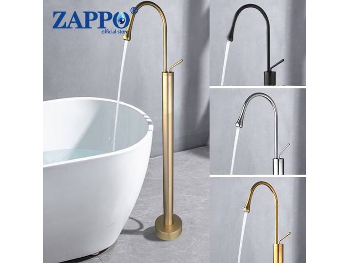 ZAPPO Robinet de baignoire autoportant à poignée unique sans pulvérisation à main Robinet mitigeur en laiton à levier unique Or brossé