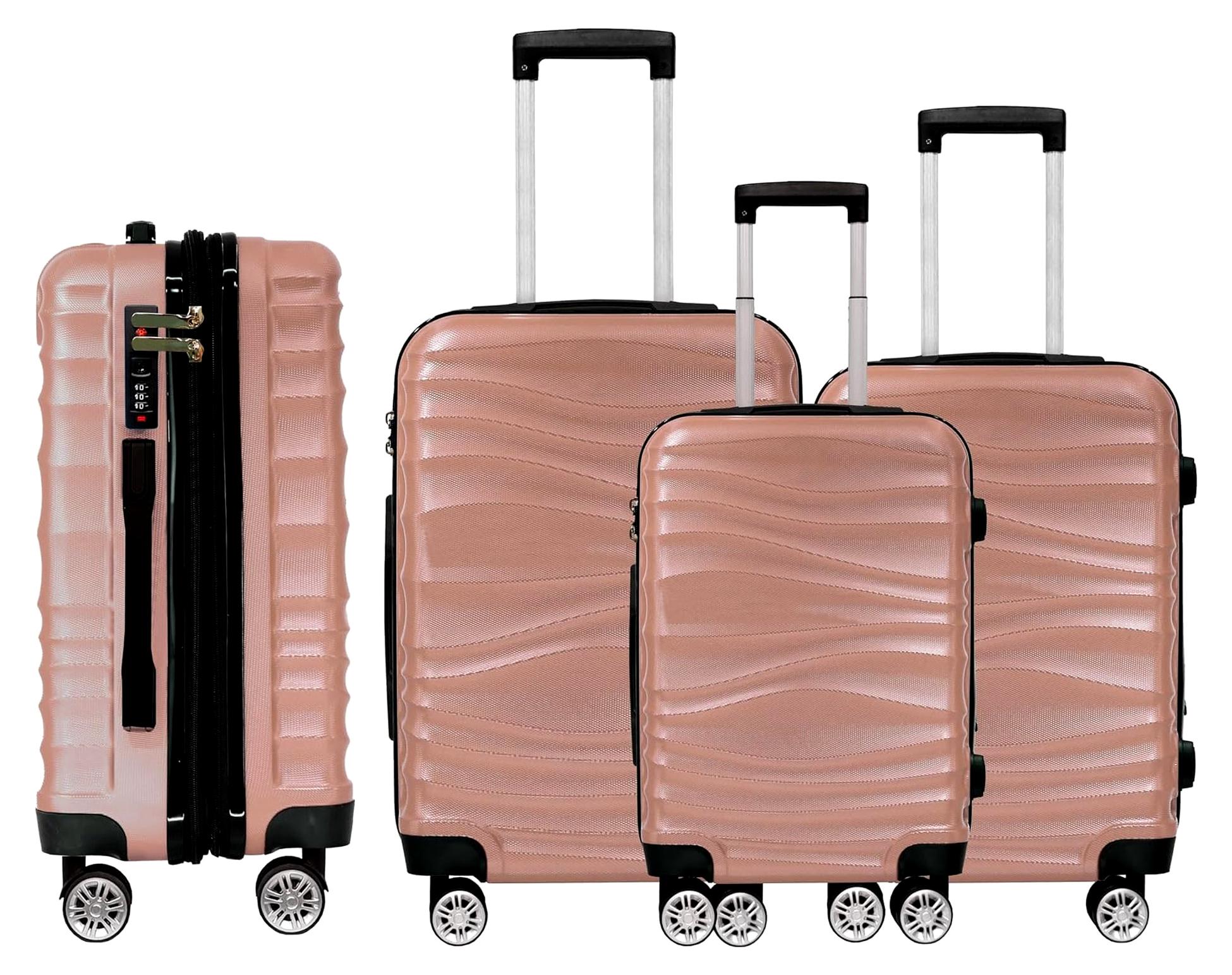 Drei-teiliges Kofferset mit Rollen und Zahlenschloss - Hartschalenkoffer aus ABS - Leicht und robust - Stapelbar - Schwarz, Rosa, Silber oder Blau (Rosa)